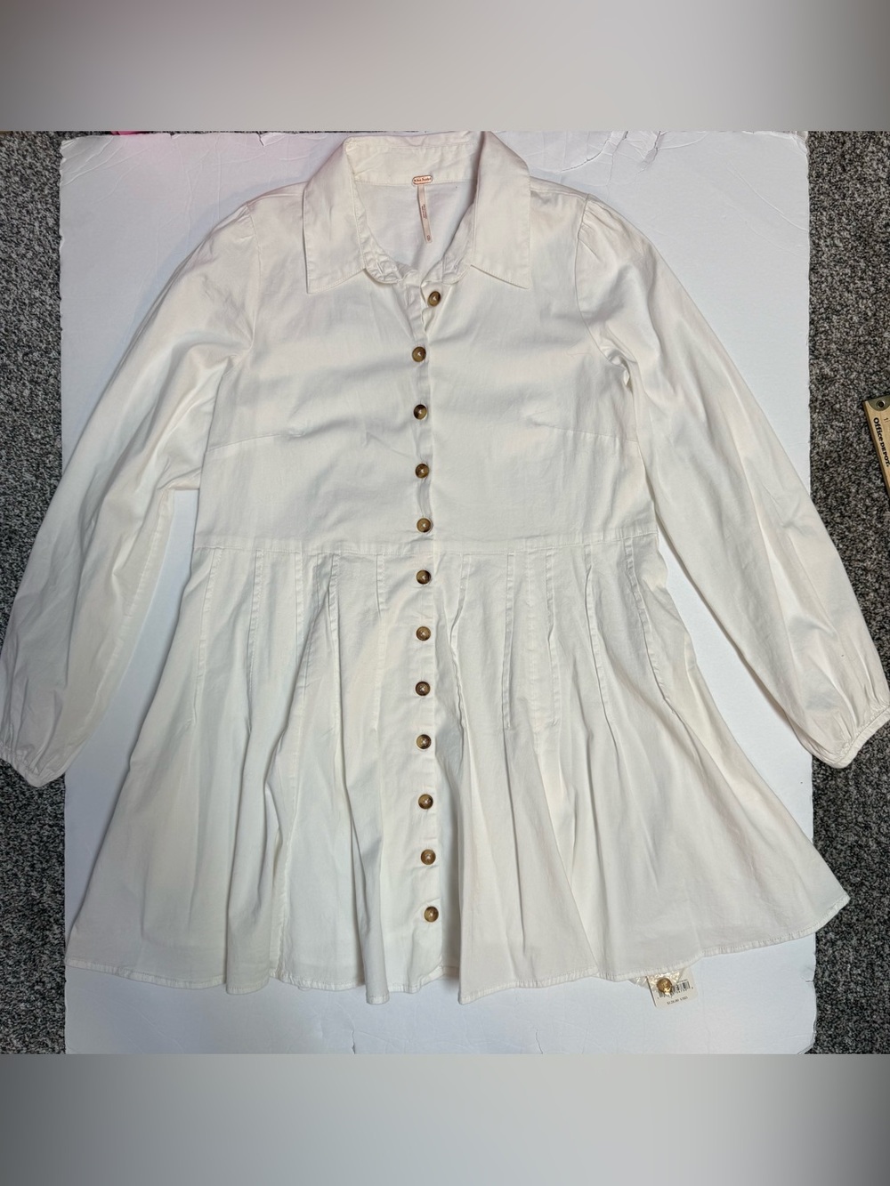 NWT Free People marvelous Mia long sleeve Button-Front Ivory Mini Shirt Dress XS - Picture 12 of 16